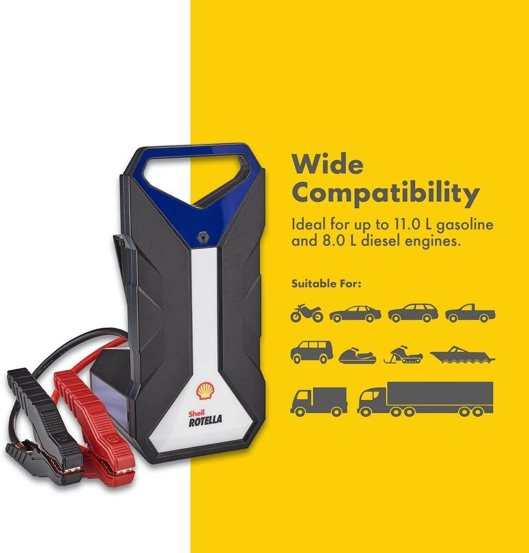 Shell SH924 2000A 12V Portable Lithium Jump Starter for 11-Liter Gasoline and 8-Liter Diesel Engines