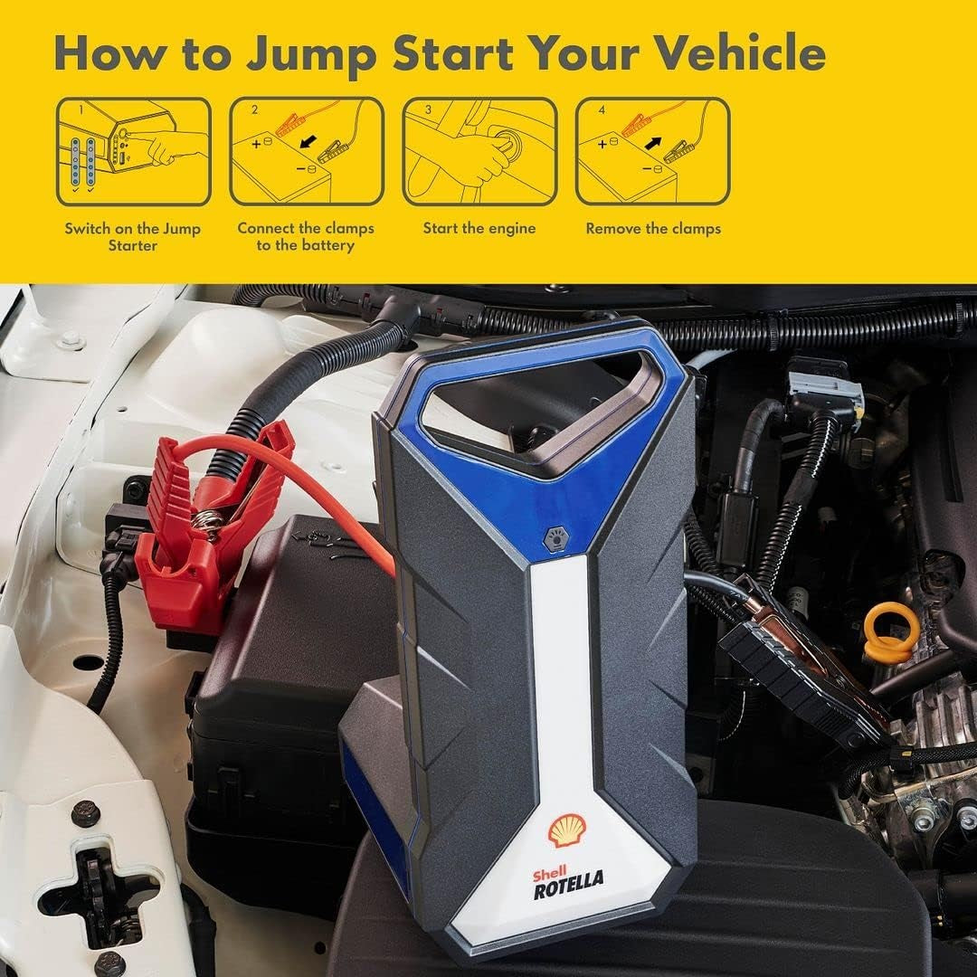 Shell SH924 2000A 12V Portable Lithium Jump Starter for 11-Liter Gasoline and 8-Liter Diesel Engines