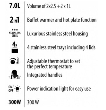 4 Buffet Sections Food Tray Warmer