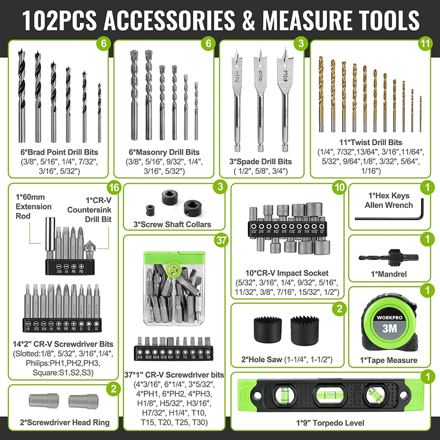 Lithium-Ion impact drill and Hand Tool Accessories Kit
