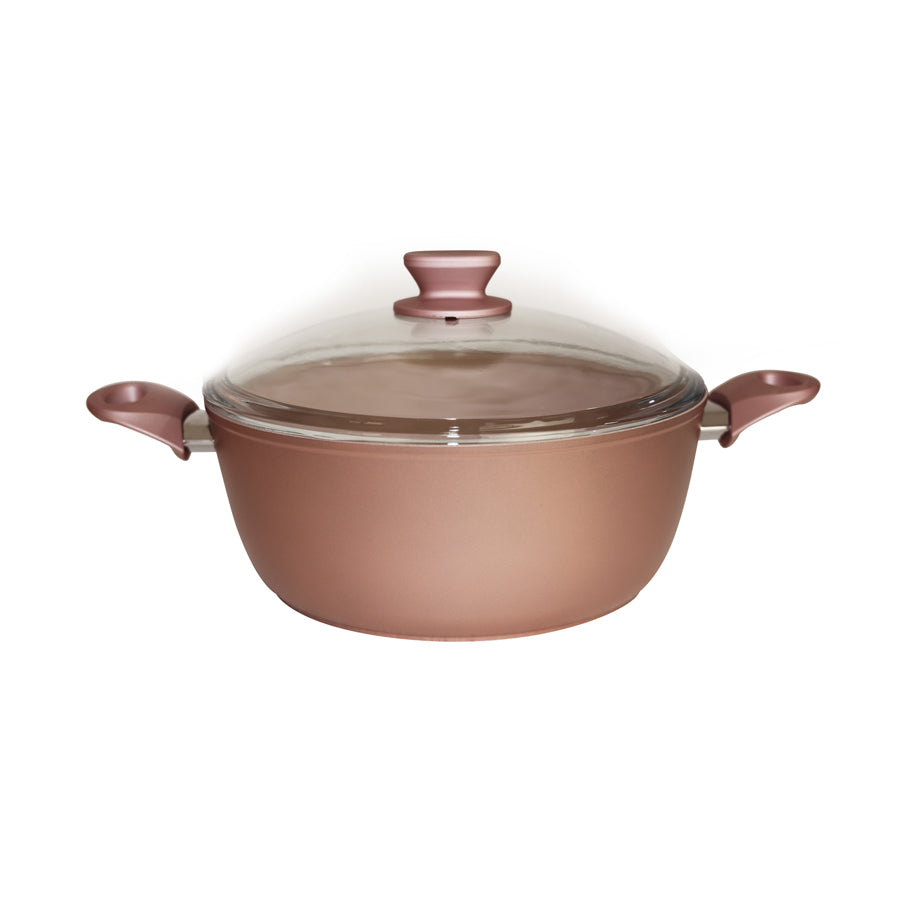 Deep Pot with Glass Lid, 20 cm, Rose Gold