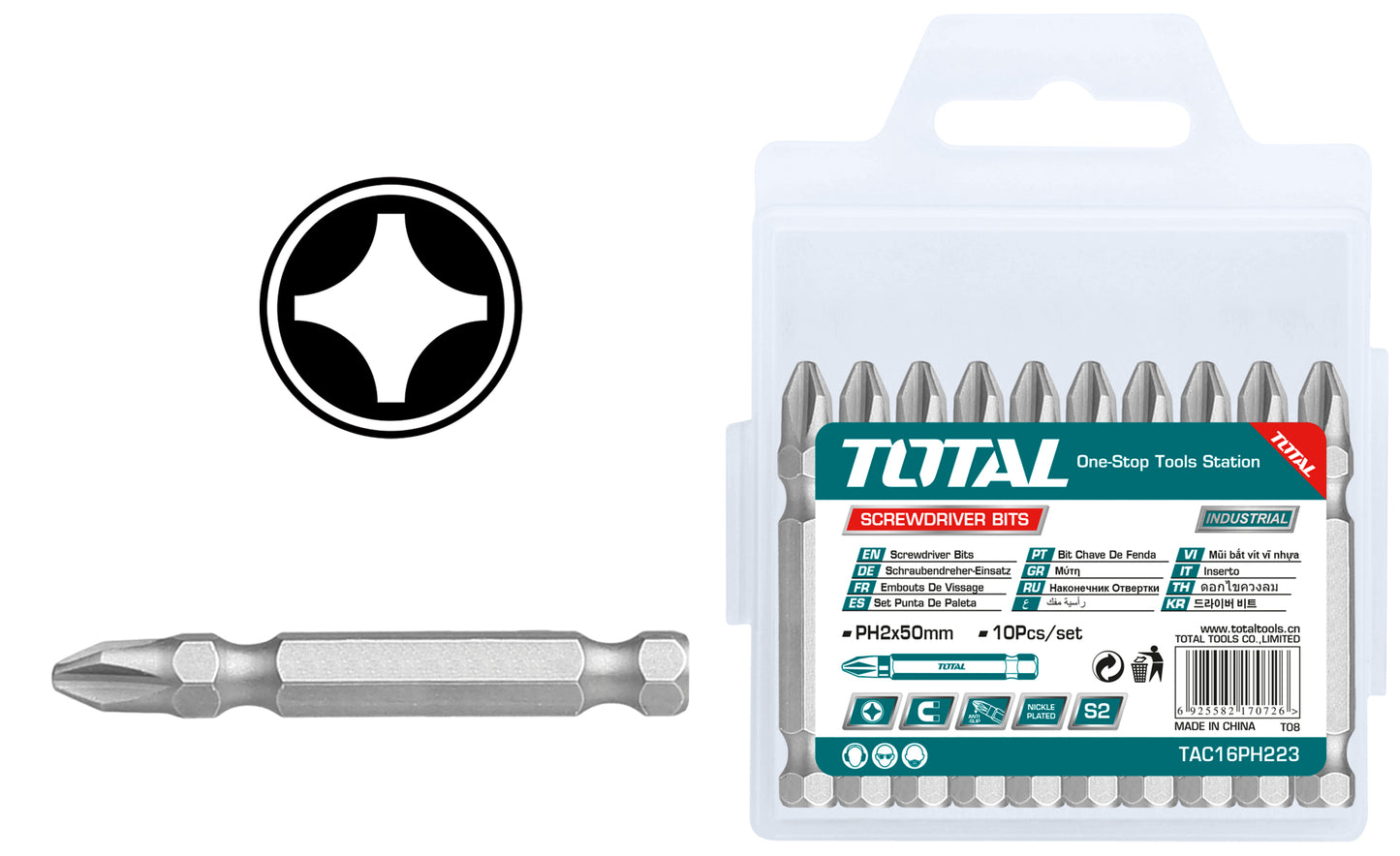 TOTAL Single End Screwdriver Bit Set - 10Pcs