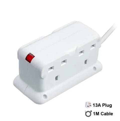 4 socket Compact Extension with indicator, 1 Meter - WHITE