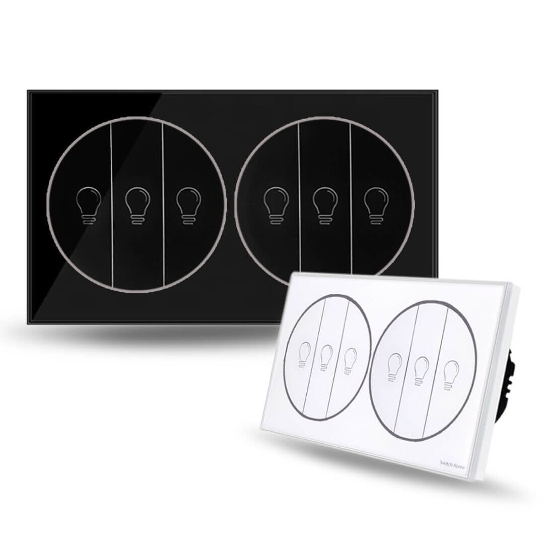 Black - Smart Wifi 6 Gangs Light Switch Supports Google Home & Amazon Alexa