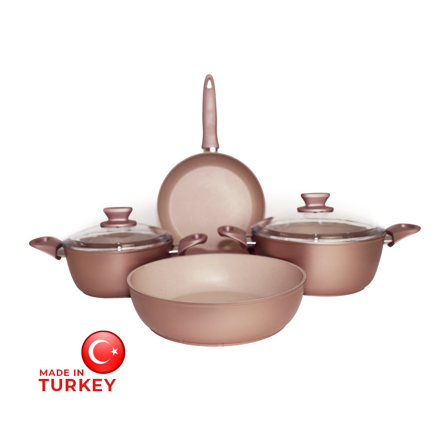 Granite Cookware Pot and Pan Set 6pcs, Rose Gold
