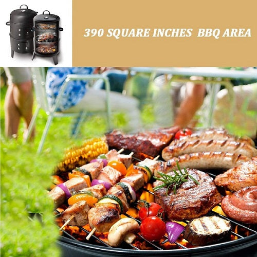 3 in 1 Portable Round Barbecue Grill with Heat Indicator Thermometer