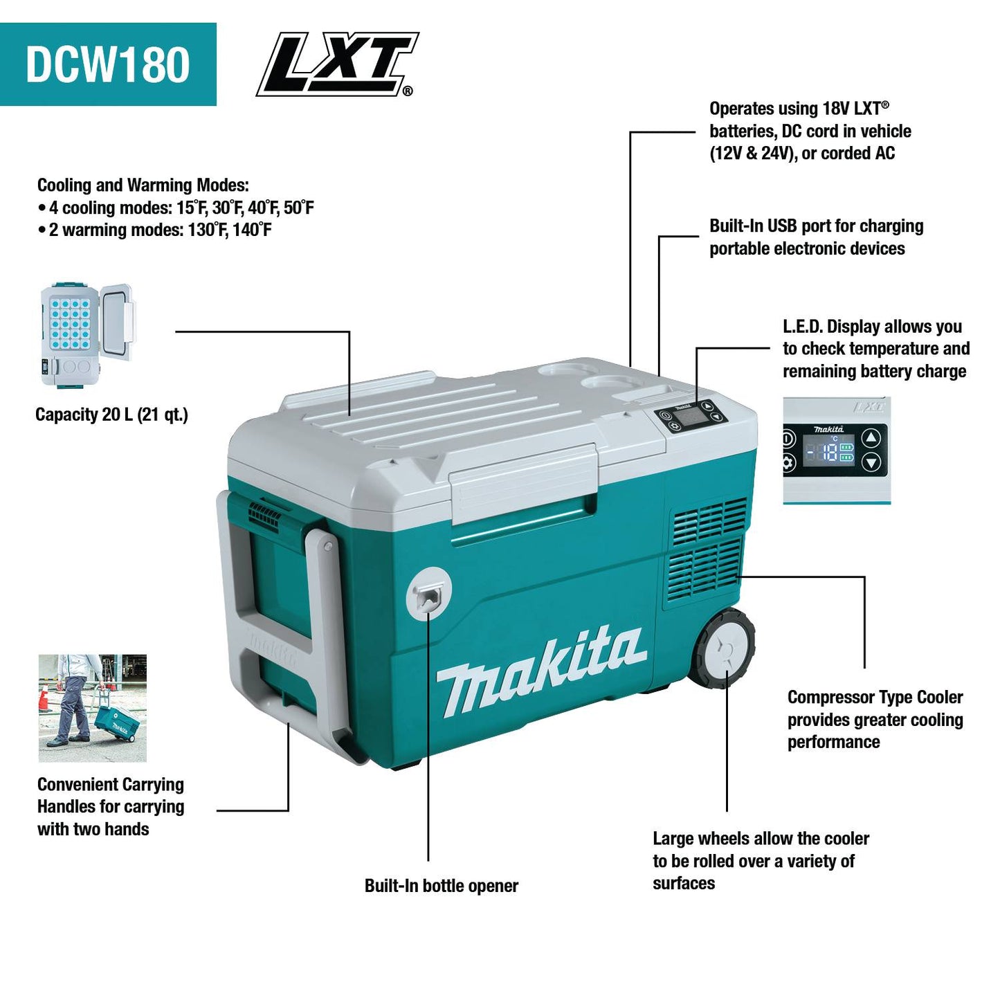 18V X2 LXT Lithium‑Ion, 12V/24V DC Auto, and AC Cooler/Warmer, Tool Only