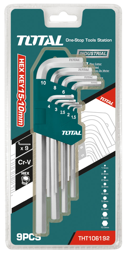 TOTAL Hex Key Set -Long Arm (L) - 1.5-10mm (9Pcs)