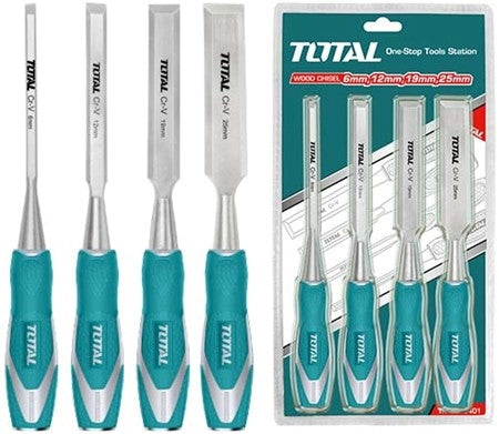TOTAL Chisel Wood set of 4pcs (140mm) - 6,12,19,25mm