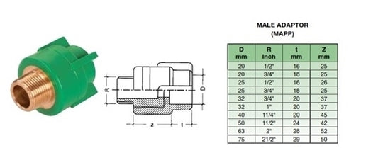 20x1/2 "محول ذكور PPR