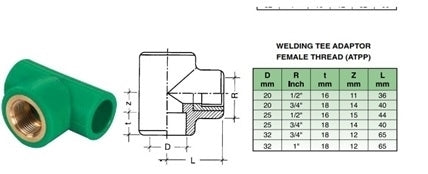 20x1/2"  PPR TEE ADAPTOR  90° F_THREADED    ATPP
