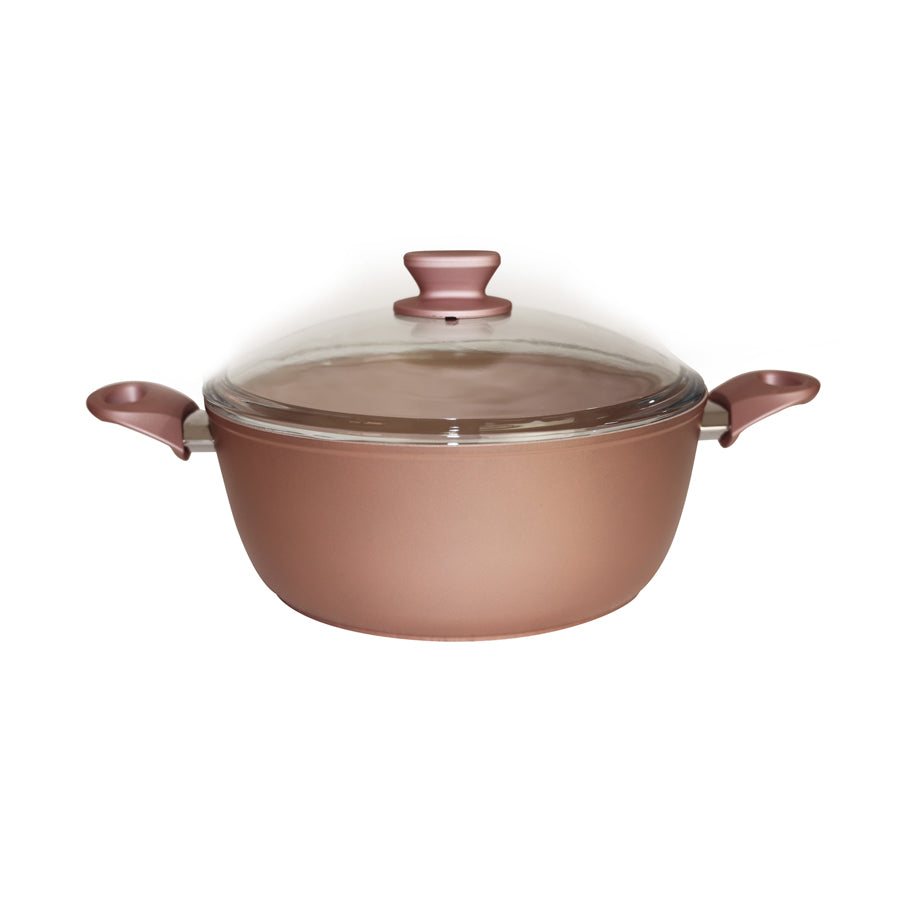 Deep Pot with Glass Lid,  24 cm, Rose Gold