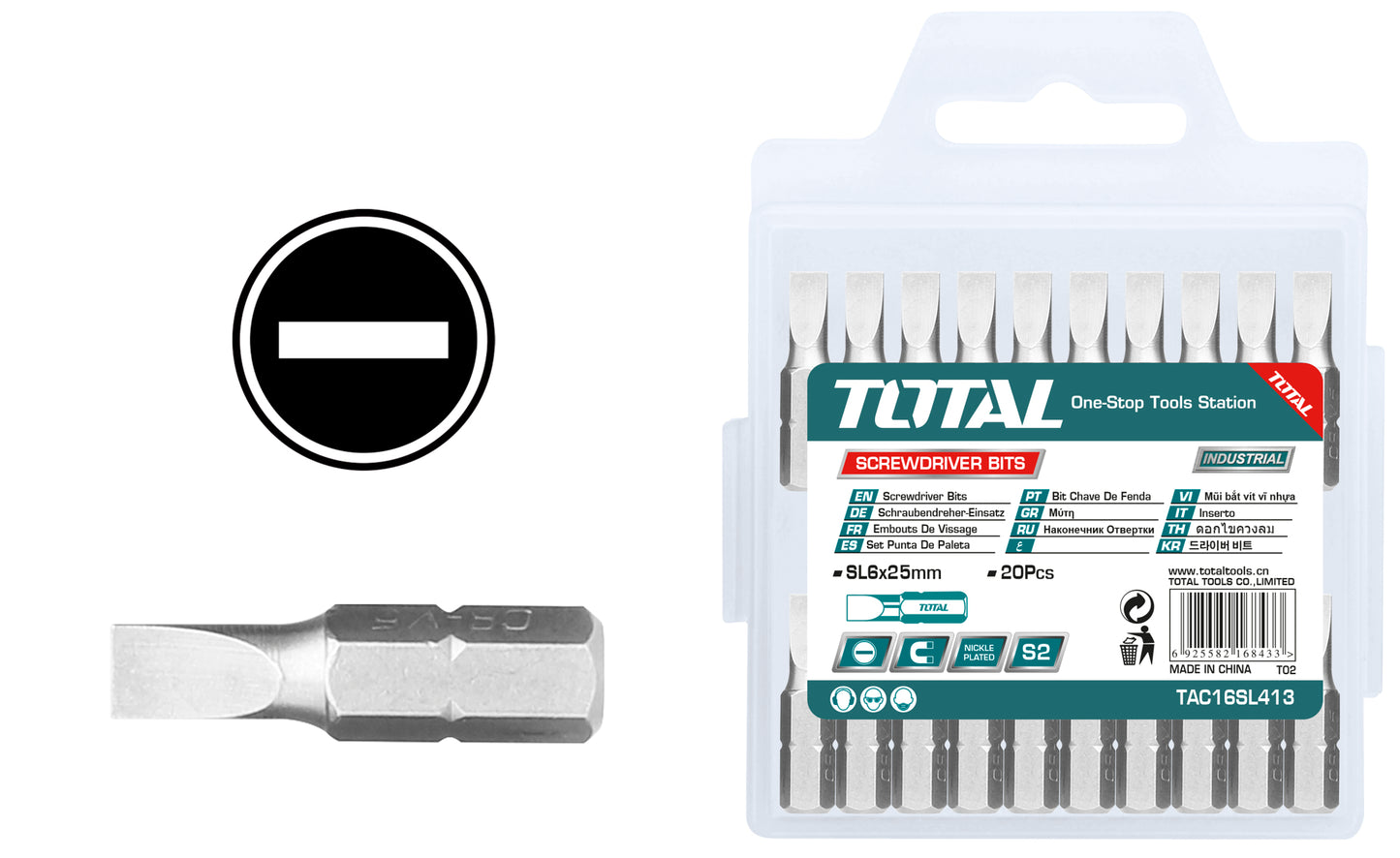 TOTAL Single End Screwdriver Bit Set - 20Pcs