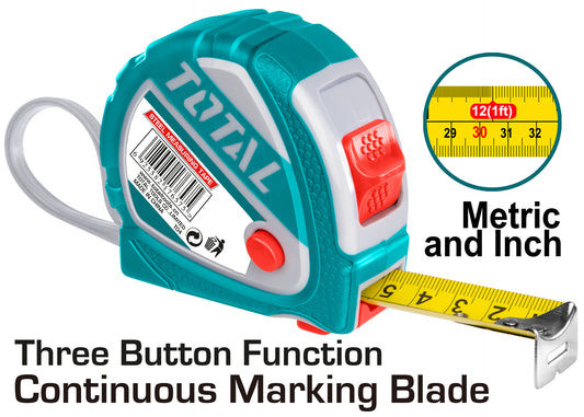 TOTAL Measuring Tape Steel w/Rbr.Cvr. - 5m×19mm