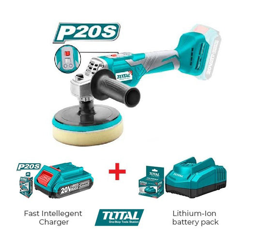 TOTAL Lithium Ion Angle Polisher 20V  with Charger and Lithium-Ion battery (Plateform Series)