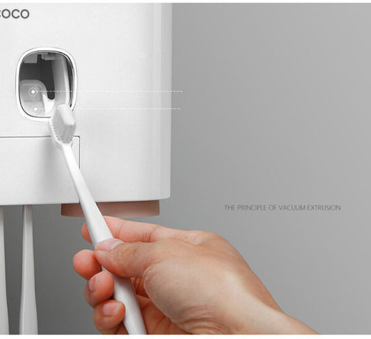 Wall-Mounted Toothbrush Holder With Toothpaste Dispenser