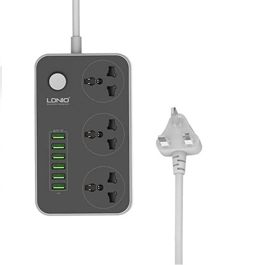 LDNIO POWER STRIP WITH 3 AC SOCKETS and 6 USB PORTS black