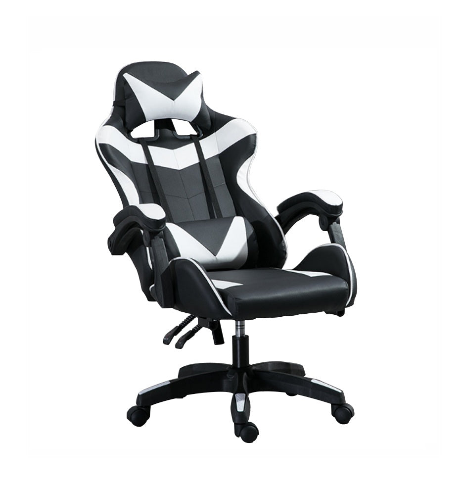 Comfortable Adjustable Leather Gaming Chair With Footrest (White)