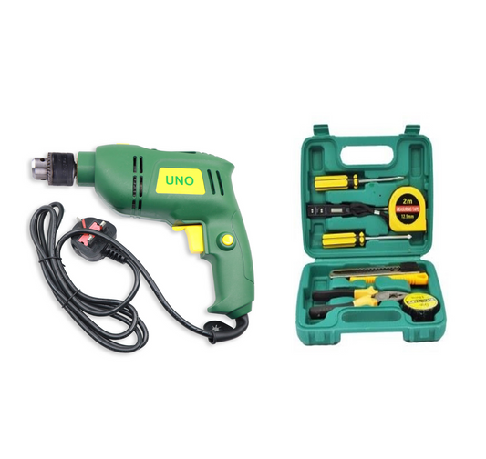UNO Drill Electric Impact - 13mm (500W) With Handtools set 8Pcs