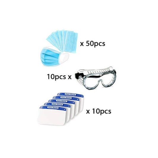Full PPE Safety Wear Set Including Foam Padded Face Shields, Unisex Safety Goggles and Face Masks