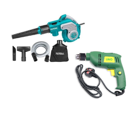 TOTAL Aspirator Blower - 800W and UNO Drill Electric Impact - 13mm (500W)