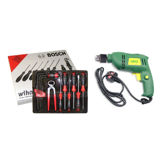 Bosch Wiha Premium Hand Tool Set 17-Piece  + 800W with UNO Drill Electric Impact - 13mm (500W)