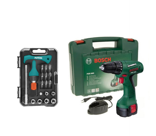 Bosch PSR 960 Cordless With T-handle Screwdriver and Socket Wrench Set