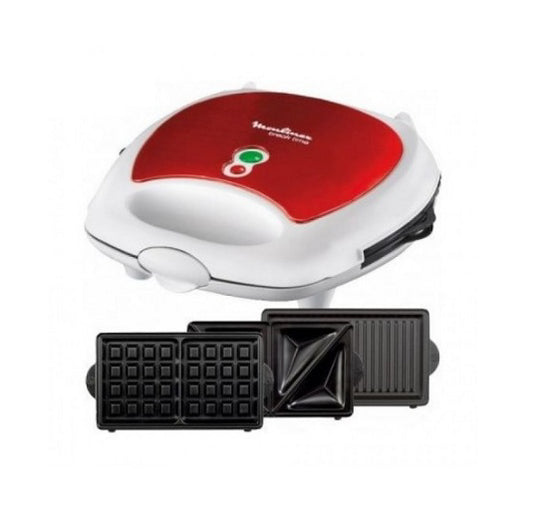 Moulinex 3 In 1 Sandwich Maker And Waffle 700 Watt, White / Red