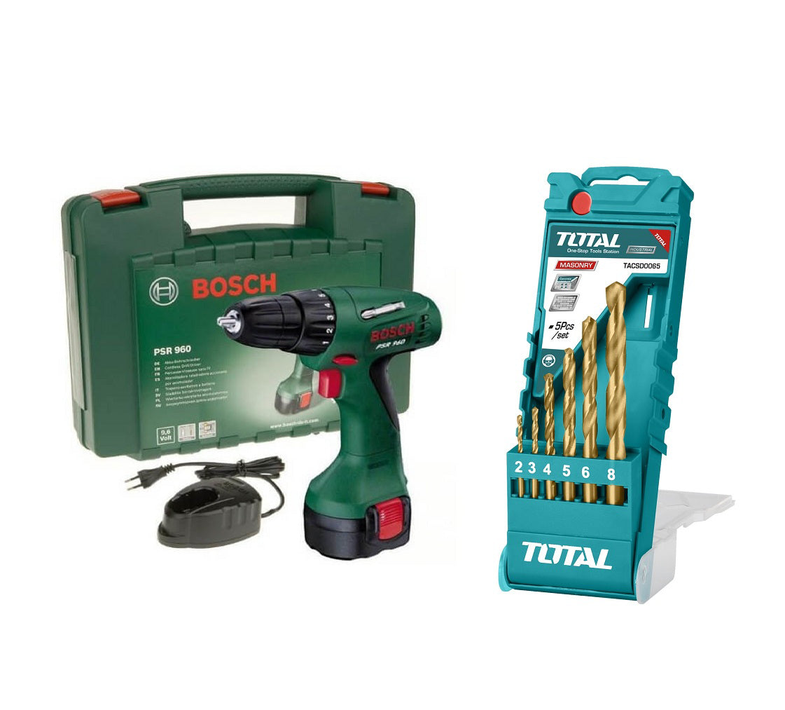 Bosch PSR 960 اللاسلكي مع مجموعة بتات الحفر الكلية (Twist HHS) - 6pcs