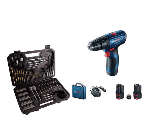 Bosch Cord أقل تأثير حفر GSB120 LI ، 10.8 فولت مع مجموعة ملحقات مختلطة 103 PCS