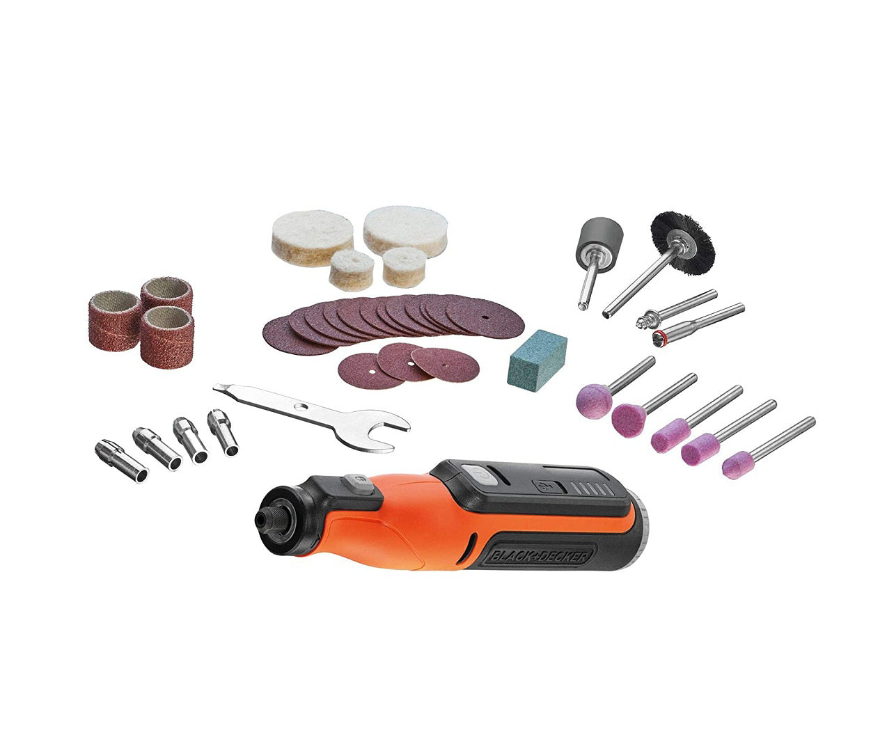 Black+Decker Cordless Multifunctional Rotary Tool with 37 Accessories, 7.2V, 1.5 Ah, Orange/Black - BCRT8I-XJ