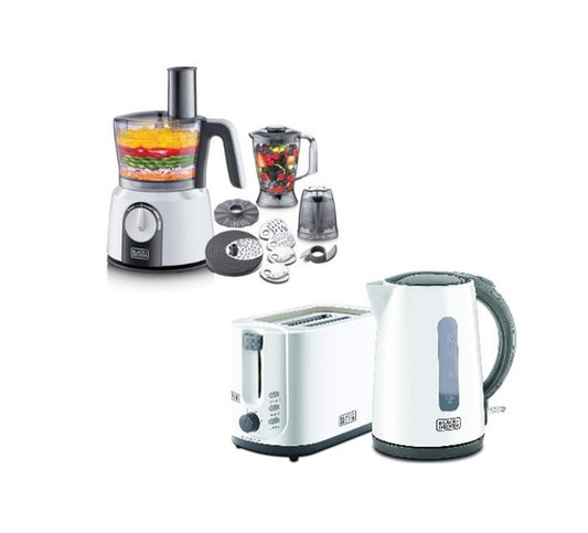 B+D Food Processor 32 Functions 1000W / Made in Turkey With B+D Breakfast Set Kettle 1.7L + 2 Slice Toaster